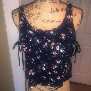 GOOD LUCK GEM Navy Floral Scoop Neck Tank Top